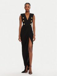 Balmain Sukienka wieczorowa DF0RP575JE50 Czarny Regular Fit. Czarne sukienki damskie Balmain, bez wzorów, z wiskozy, wizytowe, bez kołnierzyka, bez ramiączek. Za 10,799.00 zł.