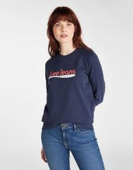 LEE CREW SWEATSHIRT DAMSKA BLUZA KLASYCZNA LOGO NADRUK DARK NAVY L53KBRNM 112112380. Niebieskie bluzy bez kaptura damskie Lee, l. Za 129.99 zł.
