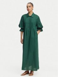 Luisa Spagnoli Sukienka koszulowa Pasotto 543083 Zielony ciemny Regular Fit. Zielone sukienki damskie Luisa Spagnoli, xl, bez wzorów, ze lnu, bez kołnierzyka, bez ramiączek, koszulowe. Za 1,809.00 zł.