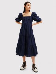 Desigual Sukienka codzienna Kalma 22WWVW56 Granatowy Regular Fit. Niebieskie sukienki damskie Desigual, na co dzień, xs, bez wzorów, z bawełny, bez kołnierzyka, bez ramiączek, proste. Za 479.99 zł.