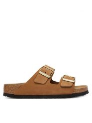 Birkenstock Klapki Arizona Sfb 1032086 Brązowy. Brązowe klapki damskie Birkenstock, bez wzorów, z nubiku, bez obcasa. Za 549.99 zł.