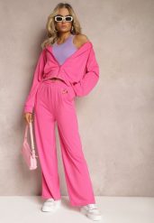Fuksjowy Komplet Dresowy o Luźnym Kroju Bluza na Suwak z Kapturem i Spodnie Szerokie Ezorila. Czerwone bluzy z kapturem damskie Renee, m, z dresówki. Za 74.99 zł.