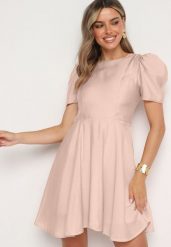 Różowa Rozkloszowana Sukienka z Bufiastymi Rękawami Elifea. Czerwone sukienki damskie Born2be, m, z aplikacjami, z jeansu, eleganckie, bez kołnierzyka, bez ramiączek, mini, rozkloszowane. W wyprzedaży za 95.99 zł.