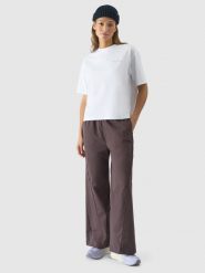 4F Spodnie casual z szerokimi nogawkami damskie - brązowe XS. Brązowe spodnie materiałowe damskie 4f, bez wzorów, z bawełny, casualowe. Za 59.99 zł.