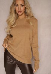 Ciemnobeżowy Sweter o Klasycznym Kroju z Wełną Mairissa. Brązowe swetry klasyczne damskie Renee, l, z wełny, bez kołnierzyka. Za 54.99 zł.