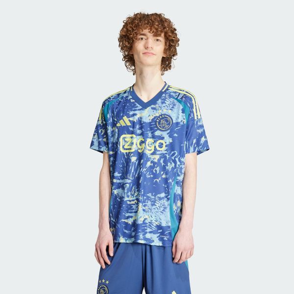 Koszulka Ajax Amsterdam 24/25 Away. Niebieskie t-shirty sportowe męskie Adidas, l, z materiału, bez ramiączek, do piłki nożnej. W wyprzedaży za 383.75 zł.