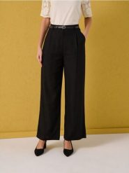 Spodnie wide leg z domieszką lnu - czarny. Czarne spodnie materiałowe damskie Sinsay, bez wzorów. Za 59.99 zł.