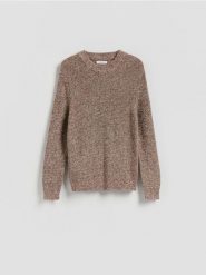 Strukturalny sweter - brązowy. Brązowe swetry męskie Reserved, l, bez wzorów, z bawełny, bez kołnierzyka. Za 139.99 zł.