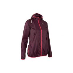 Kurtka do biegania RUN WIND damska. Fioletowe kurtki damskie KALENJI, bez wzorów, z materiału, bez kaptura. W wyprzedaży za 39.99 zł.