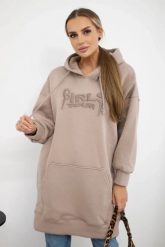 Bluza ocieplana z haftowanym napisem oversize ciemno beżowa. Brązowe bluzy z kapturem damskie KESI, l, z bawełny. Za 238.37 zł.