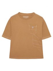 Guess T-Shirt L6RI07 K8HM4 Beżowy Regular Fit. Brązowe t-shirty chłopięce Guess, z aplikacjami, z bawełny, bez ramiączek. Za 129.99 zł.