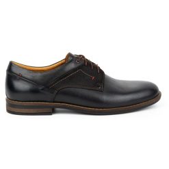 Kampol Buty męskie casual eleganckie skórzane 333KAM czarne. Czarne buty wizytowe męskie ze skóry, bez zapięcia. Za 362.62 zł.