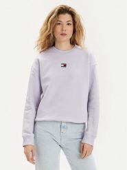 Tommy Jeans Bluza Badge DW0DW17325 Fioletowy Regular Fit. Fioletowe bluzy bez kaptura damskie Tommy Jeans, xs, z bawełny. Za 429.99 zł.