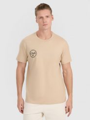 4F T-shirt regular z nadrukiem męski - brązowy XXL. Brązowe t-shirty męskie 4f, m, bez wzorów, z bawełny, bez kołnierzyka. Za 49.99 zł.