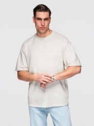 Męski bawełniany t-shirt LOOSE FIT z okrągłym dekoltem – ecru V2 - Rozmiar: XL. Pomarańczowe t-shirty męskie Ombre Clothing, l, bez wzorów, z bawełny, bez kołnierzyka. W wyprzedaży za 59.50 zł.