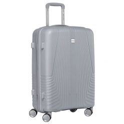 Duża walizka podróżna w szarym kolorze z wodoodporną skorupą Peterson PTN PP-09-W. Szare walizki Peterson, bez wzorów, duże. Za 195.99 zł.