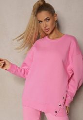 Różowa Bluza z Bawełną Ozdobiona Asymetrycznym Zapięciem na Napy Malabria. Czerwone bluzy bez kaptura damskie Renee, l, z bawełny. Za 79.99 zł.