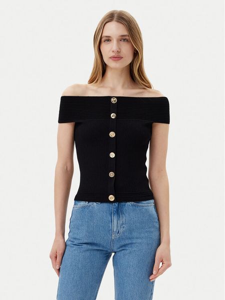 Morgan Sweter 251-MDONA M Czarny Regular Fit. Czarne swetry klasyczne damskie Morgan, m, z syntetyku, bez kołnierzyka. Za 119.99 zł.