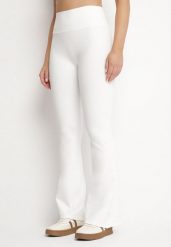 Białe Legginsy o Kroju Dzwonów z Wysokim Stanem Koritea. Białe legginsy damskie Born2be, l, bez wzorów, z jeansu. Za 39.99 zł.