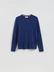 Strukturalny sweter z bawełną - niebieski. Niebieskie swetry męskie Reserved, l, bez wzorów, z bawełny, bez kołnierzyka. Za 129.99 zł.
