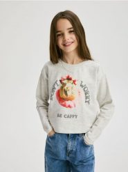 Krótka koszulka z nadrukiem - ciemnoszary. Szare koszulki dziewczęce Reserved, bez wzorów, z bawełny, bez ramiączek. W wyprzedaży za 15.99 zł.