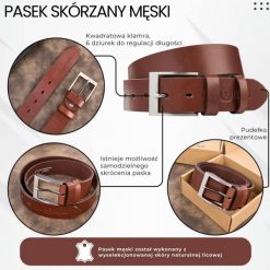Pasek męski skórzany premium z klasyczną klamrą elegancki koniakowy 130 cm Paolo Peruzzi PG-08-CG-130. Paski męskie bez wzorów, z materiału, biznesowe. Za 79.00 zł.