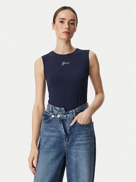 Guess Top W6YP17 K3881 Granatowy Regular Fit. Niebieskie topy damskie Guess, l, z aplikacjami, bez ramiączek. Za 174.99 zł.