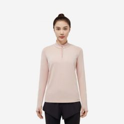 Bluza do biegania damska Kiprun Run 100 Warm. Czerwone bluzy bez kaptura damskie KALENJI, xs, bez wzorów, z dzianiny, bez kaptura. Za 59.99 zł.