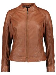 HIS Skórzana kurtka w kolorze janobrązowym rozmiar: 40. Brązowe kurtki damskie HIS, bez wzorów, ze skóry, bez kaptura. Za 393.45 zł.