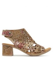 Rieker Sandały 64780-90 Kolorowy. Sandały damskie Rieker, bez wzorów, z syntetyku, bez obcasa, na słupku. Za 299.99 zł.