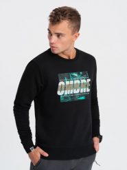 Męska bluza z nadrukiem zakładana przez głowę - czarna V3 OM-SSPS-0156 - XXL. Czarne bluzy bez kaptura męskie Ombre Clothing, l, z bawełny. W wyprzedaży za 49.99 zł.