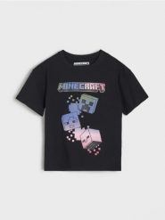 Bawełniana koszulka z nadrukiem Minecraft - czarny. Czarne koszulki dziewczęce Sinsay, l, bez wzorów, z bawełny, bez ramiączek. Za 19.99 zł.
