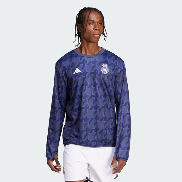 Koszulka Real Madrid Pre-Match Warm. Niebieskie t-shirty sportowe męskie Adidas, l, z materiału, bez ramiączek, do piłki nożnej. W wyprzedaży za 401.75 zł.