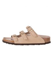 Birkenstock Skórzane klapki "Florida" w kolorze beżowym rozmiar: 35. Brązowe klapki damskie Birkenstock, bez wzorów, z nubiku, bez obcasa. Za 404.95 zł.
