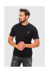 EMPORIO ARMANI Czarny t-shirt męski z wymienną aplikacją. Czarne t-shirty męskie Emporio Armani, m, z aplikacjami, prążkowane, bez kołnierzyka. W wyprzedaży za 299.99 zł.