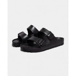 Klapki damskie Birkenstock Arizona W Eva. Czarne klapki damskie Birkenstock, bez wzorów, z materiału, bez obcasa. Za 189.00 zł.