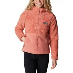 Damska kurtka Columbia Winter Pass Sherpa Hooded z kapturem i zamkiem błyskawicz. Czerwone kurtki damskie Columbia, xs, bez wzorów, z polaru, z kapturem. Za 439.00 zł.