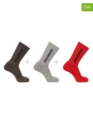 SALOMON Skarpety funkcyjne (3 pary) w kolorze antracytowo-szaro-czerwonym rozmiar: 39-41. Czarne skarpetki męskie Salomon, bez wzorów, prążkowane. Za 47.94 zł.