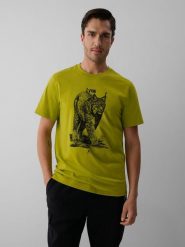 4F T-shirt regular z nadrukiem męski - zielony M. Zielone t-shirty męskie 4f, m, bez wzorów, z bawełny, bez kołnierzyka. Za 79.99 zł.