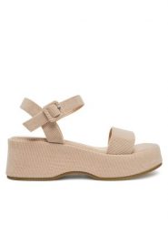 DeeZee Sandały DXJ220515 Beżowy. Brązowe sandały damskie DeeZee, bez wzorów, z materiału, bez obcasa, na koturnie. Za 97.99 zł.