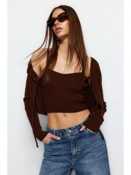 Trendyol 2-częściowy zestaw w kolorze brązowym rozmiar: S. Brązowe kardigany damskie Trendyol, s, bez wzorów, prążkowane. Za 60.99 zł.