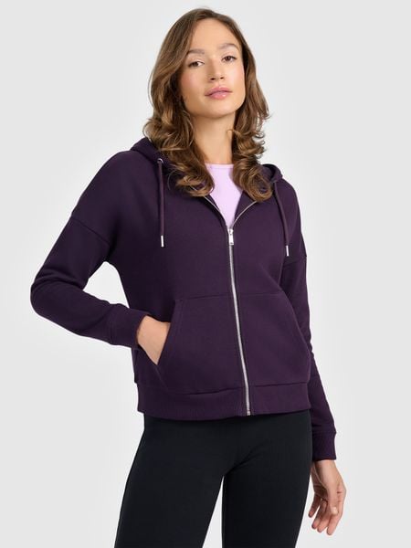 4F Bluza dresowa rozpinana z kapturem damska - fioletowa XS. Fioletowe bluzy z kapturem damskie 4f, xs, bez wzorów, z bawełny. Za 169.99 zł.