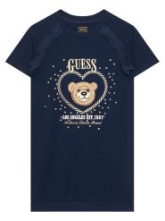 Guess Sukienka codzienna K6RK01 KAUH0 Granatowy Regular Fit. Niebieskie sukienki dziewczęce Guess, z aplikacjami, z bawełny, bez ramiączek. Za 199.99 zł.