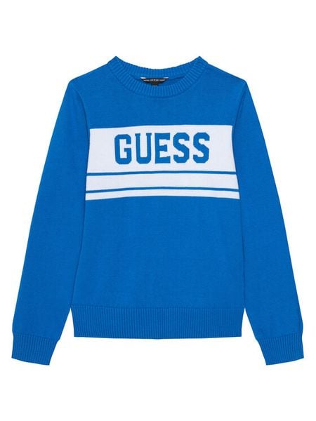 Guess Sweter L5YR01 Z0140 Niebieski Regular Fit. Niebieskie swetry chłopięce Guess, z aplikacjami, z bawełny, bez kołnierzyka. Za 119.99 zł.