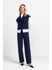 Rich & Royal Spodnie w kolorze granatowym rozmiar: 42. Niebieskie spodnie materiałowe damskie Rich & Royal, bez wzorów, z materiału, z podwyższonym stanem. Za 179.22 zł.