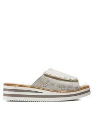 Rieker Klapki V0290-90 Srebrny. Szare klapki damskie Rieker, bez wzorów, z syntetyku, bez obcasa. Za 279.99 zł.
