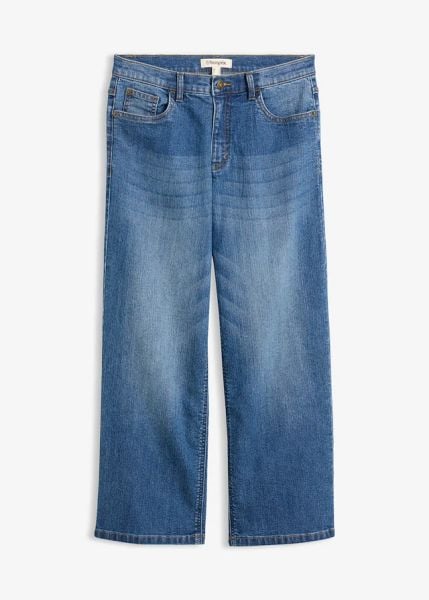 Jeansy wide leg, średni stan. Niebieskie jeansy damskie bonprix. Za 117.99 zł.