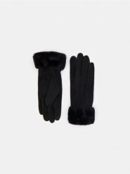 Rękawiczki z futerkiem ozdobnym - czarny. Czarne rękawiczki damskie Sinsay, bez wzorów. Za 25.99 zł.