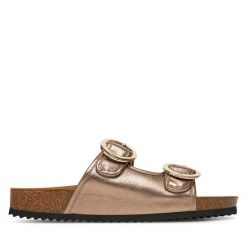 Klapki Caprice. Brązowe klapki damskie Caprice, bez wzorów, bez obcasa. Za 259.99 zł.