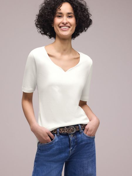 Street One Koszulka Kobiety Bawełna biały, 46. Białe t-shirty damskie Street One, bez wzorów, z bawełny, bez kołnierzyka. Za 89.95 zł.